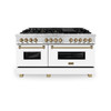 ZLINE Autograph Edition 60" 7.4 cu. ft. Dual Fuel Range with Gas Stove and Electric Oven in Stainless Steel with White Matte Door and Champagne Bronze Accents RAZ-WM-60-CB