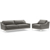 Modway Harness Stainless Steel Base Leather Sofa & Armchair Set EEI-4198-GRY-SET