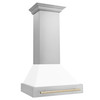 ZLINE 30" Autograph Edition Stainless Steel Range Hood with White Matte Shell and Gold Handle 8654STZ-WM30-G