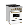 ZLINE Autograph Edition 24" 2.8 cu. ft. Range with Gas Stove and Gas Oven in DuraSnow® Stainless Steel with White Matte Door and Champagne Bronze Accents RGSZ-WM-24-CB
