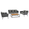 Modway EEI-3161-GRY-SET Stance 4 Piece Outdoor Patio Aluminum Sectional Sofa Set