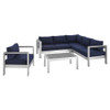 Modway EEI-4317-SLV-SET Shore Sunbrella® Fabric Outdoor Patio Aluminum 5 Piece Sectional Sofa Set