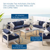 Modway EEI-4322-SLV-SET Shore Sunbrella® Fabric Outdoor Patio Aluminum 7 Piece Set