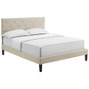 Modway MOD-5989-BEI Tarah King Fabric Platform Bed with Squared Tapered Legs - Beige