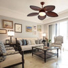 Brown Tropical Palm Metal Ceiling Lamp And Fan