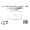 ALFI Brand ABFC3320S-W White Smooth Curved Apron 33" x 20" Single Bowl Fireclay Farm Sink with Grid