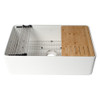 ALFI Brand ABFS3320S-W White Smooth Apron Workstation 33" x 20" Single Bowl Step Rim Fireclay Farm Sink with Accessories