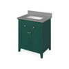 30" Forest Green Chatham Vanity, Steel Grey Cultured Marble Vanity Top, undermount rectangle bowl