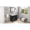 36" Black Cade Vanity, left offset, White Carrara Marble Vanity Top, undermount rectangle bowl