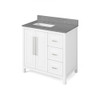 36" White Cade Vanity, left offset, Steel Grey Cultured Marble Vanity Top, undermount rectangle bowl