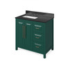 36" Forest Green Cade Vanity, left offset, Black Granite Vanity Top, undermount rectangle bowl