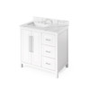 36" White Cade Vanity, left offset, Calacatta Vienna Quartz Vanity Top, undermount rectangle bowl