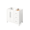 36" White Cade Vanity, left offset, Calacatta Vienna Quartz Vanity Top, undermount rectangle bowl