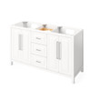 60" White Cade Vanity, double bowl, Boulder Cultured Marble Vanity Top, undermount rectangle bowl