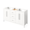 60" White Cade Vanity, double bowl, Calacatta Vienna Quartz Vanity Top, undermount rectangle bowl