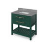 36" Forest Green Wavecrest Vanity, Steel Grey Cultured Marble Vanity Top, undermount rectangle bowl