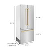 ZLINE 36" Autograph Edition 19.6 cu. ft. Built-in 2-Door Bottom Freezer Refrigerator with Internal Water and Ice Dispenser in Stainless Steel with Gold Accents RBIVZ-304-36-G