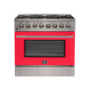 Forno Maniago - 36" Gold Freestanding Dual Fuel Range with Red Door FFSGS6156-36RED