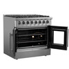Forno Maniago - 36" Gold Freestanding Dual Fuel Range, with French Door Oven Access. FFSGS6356-36