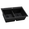 Ruvati 33 x 22 inch epiGranite Drop-in TopMount Granite Composite Double Bowl Low Divide Kitchen Sink - Midnight Black - RVG1385BK
