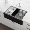 Ruvati 33-inch Matte Black Granite Farmhouse Workstation Apron-front Composite Kitchen Sink - RVG1533BK