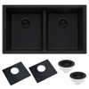 Ruvati 33 x 19 inch Granite Composite Undermount Low Divide Double Bowl Kitchen Sink - Midnight Black - RVG2385BK