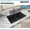 Ruvati 33 x 19 inch Granite Composite Undermount Low Divide Double Bowl Kitchen Sink - Midnight Black - RVG2385BK