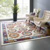 Modway Entourage Odile Distressed Floral Moroccan Trellis 8x10 Area Rug Ivory, Blue, Red, Orange, Yellow R-1168A-810