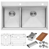 Ruvati 33 x 22 inch Workstation Drop-in 40/60 Double Bowl Topmount Rounded Corners Kitchen Sink - RVH8036