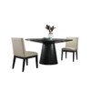 Lilola Home Jasper Ebony Black 3 Piece 59" Wide Contemporary Round Dining Table Set with Beige Fabric Chairs 30016-2
