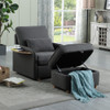 Lilola Home Huckleberry Dark Gray Linen Accent Chair with Storage Ottoman and Folding Side Table 88858
