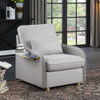 Lilola Home Huckleberry Light Gray Linen Accent Chair with Storage Ottoman and Folding Side Table 88859
