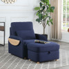 Lilola Home Huckleberry Blue Linen Accent Chair with Storage Ottoman and Folding Side Table 88861