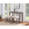 Lilola Home Lux Brown 3 Piece Counter Height 36" Pub Table Set with Tufted Creamy White Linen Stools 30010
