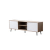Lilola Home Aurora Light Brown Wood Finish TV Stand with 2 White Cabinets and Modular Shelves 97002

