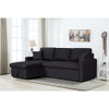 Lilola Home Paisley Black Linen Fabric Reversible Sleeper Sectional Sofa with Storage Chaise  81410BK
