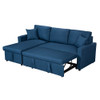 Lilola Home Paisley Blue Linen Fabric Reversible Sleeper Sectional Sofa with Storage Chaise 81410BU