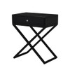 Lilola Home Koda Black Wooden End Side Table Nightstand with Glass Top, Drawer and Metal Cross Base 98002BK
