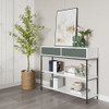 Lilola Home Louie White and Light Green Wood Console Table Steel Frame with Shelves and Drawers 52966
