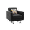 Lilola Home Victoria Dark Gray Linen Fabric Armchair with Metal Legs, Side Pockets, and Pillow 88865-C
