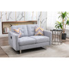 Lilola Home Victoria Light Gray Linen Fabric Loveseat with Metal Legs, Side Pockets, and Pillows 88865LG-L
