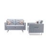 Lilola Home Victoria Light Gray Linen Fabric Loveseat Chair Living Room Set with Metal Legs, Side Pockets, and Pillows 88865LG
