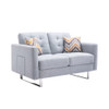 Lilola Home Victoria Light Gray Linen Fabric Loveseat Chair Living Room Set with Metal Legs, Side Pockets, and Pillows 88865LG
