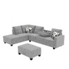 Lilola Home Remi Light Gray Velvet Reversible Sectional Sofa with Dropdown Table, Charging Ports, Cupholders, Storage Ottoman, and Pillows 87714
