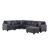 Lilola Home Cooper Dark Gray Linen 7Pc Reversible L-Shape Sectional Sofa with Ottoman and Cupholder 89132-2B
