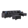 Lilola Home Cooper Dark Gray Linen 6Pc Sectional Sofa Chaise with Ottoman and Cupholder 89132-7A
