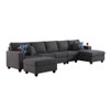 Lilola Home Cooper Dark Gray Linen 6Pc Sectional Sofa Chaise with Ottoman and Cupholder 89132-7B
