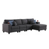 Lilola Home Cooper Dark Gray Linen 4Pc Sectional Sofa Chaise with Cupholder 89132-11
