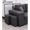 Lilola Home Dennis Dark Gray Linen Fabric Reversible Sleeper Sectional with Storage Chaise and 2 Stools 81365