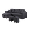 Lilola Home Dennis Dark Gray Linen Fabric Reversible Sleeper Sectional with Storage Chaise and 2 Stools 81365